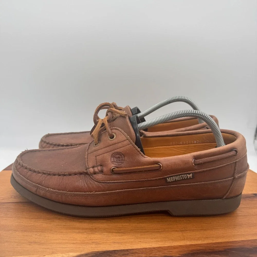 MEPHISTO Hurrikan 2-Eye Boat Shoes Men's US 11.5 Spinnaker Brown Leather Comfort